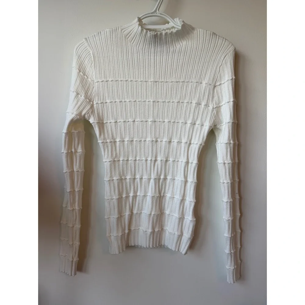 VICI White Ribbed Mock Neck Textured Long Sleeve Sweater Top Large